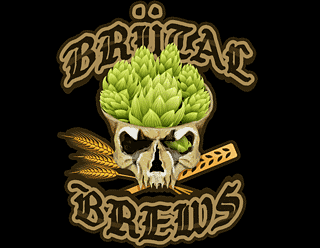 Metalhead Beer Brewery Logo Design with Evil Skull, Wheat and Hop Cones - Brutal Brews