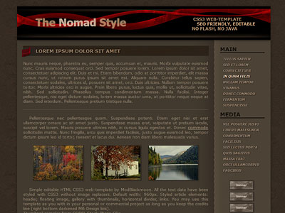 The Nomad - Brown Grunge free Web-Template with red gradient lines