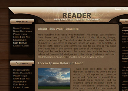 MB Reader - Free Wood Planks and black glass Web-Template