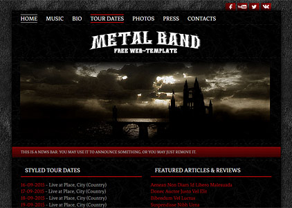 Free Dark Grunge Rock and Metal Band Web-Template Design