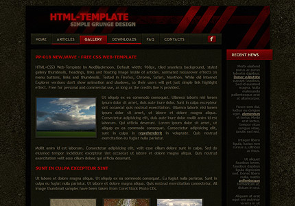 New Wave - Free Cool Grunge Dark Green and Red HTML CSS Web Template