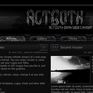Dark Black and Grey Gothic Web-Template Screenshot with Grunge Elements