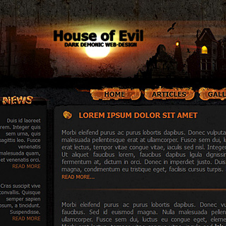 Dark grunge Demonic Web-Design Preview with Gothic Fantasy Castle with Glowing Window, Halloween Theme